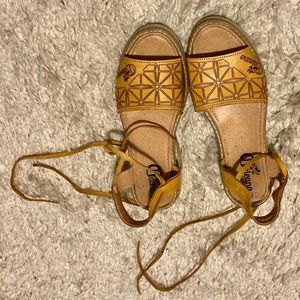 Butterscotch Yellow Casual Leather Sandals with Ankle Straps by Jacob Galeano